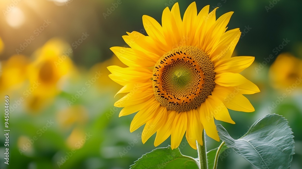 Fototapeta premium a sunflower with a lot of green leaves in the background