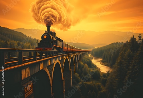 Vintage Train Chugging Through the Wilderness