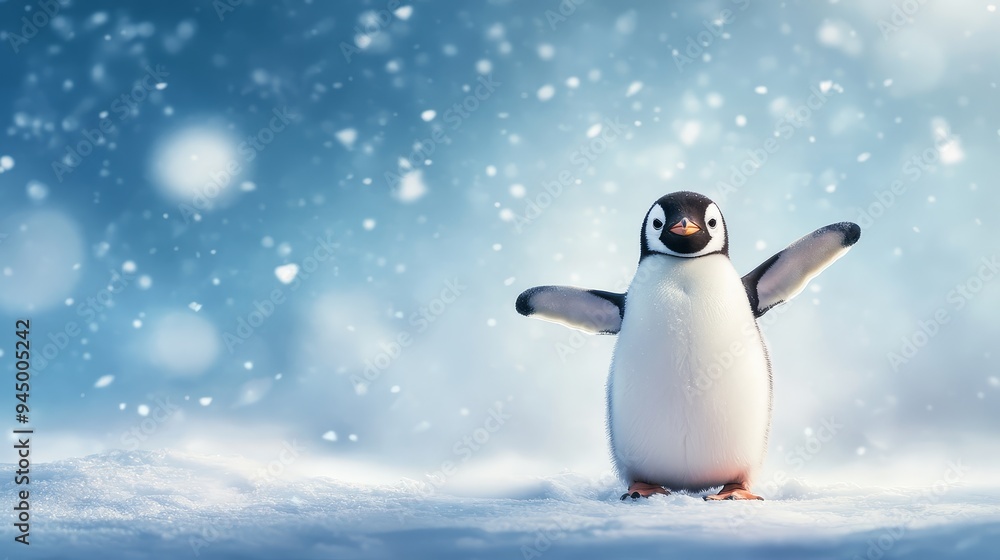 Cute Penguin in Snowy Landscape Winter Wonderland Cute Penguin in Snowy Landscape Winter Wonderland
