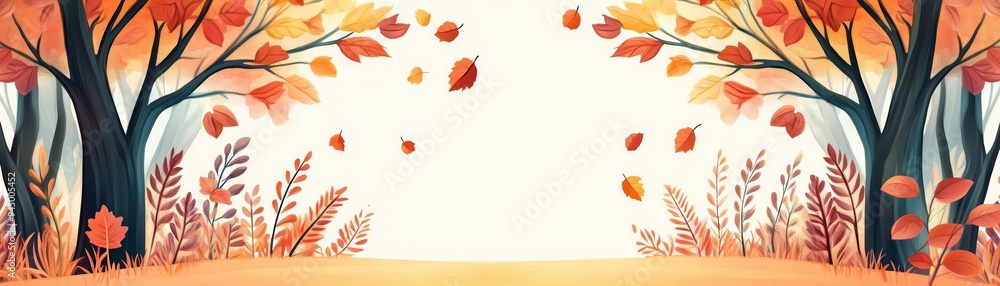 Autumn landscape with falling leaves, vibrant foliage, and trees under a warm sky. Perfect for seasonal and nature-themed projects. Autumn landscape with falling leaves, vibrant foliage, and trees under a warm sky. Perfect for seasonal and nature-themed projects.