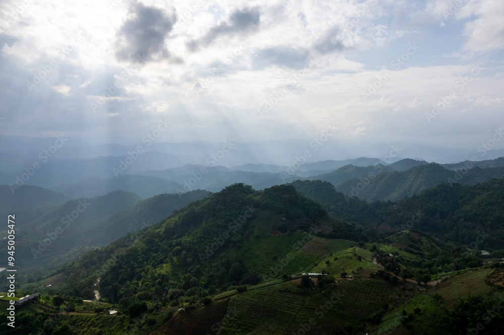 Fototapeta premium Landscape of Morning Mist with Mountain Layer at north of Thailand.