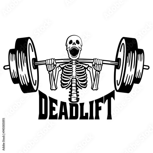 Deadlift | Gym | Weightlifting Skeleton | Workout | Skeleton Fitness | Bodybuilder | Skull Deadlifting | Muscle Man Skeleton | Original Illustration | Vector and Clipart | Cutfile and Stencil