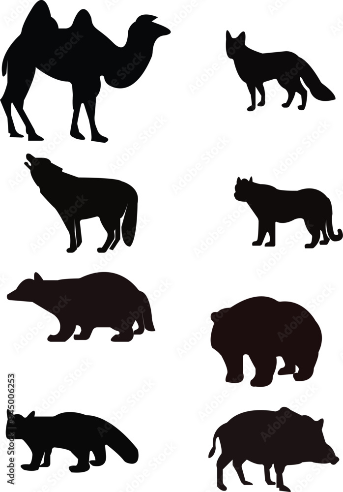 Naklejka premium Black Walking Camel Silhouettes vector