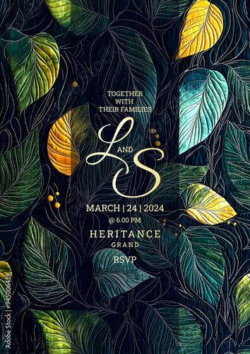 Artistic elegant nature art wedding invitation template design, Luxury greeting design, save the date design, colorful texture, Hand drawn texture design for invitation