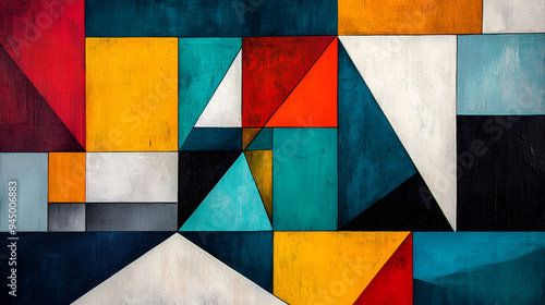 Vibrant Abstract Art with Geometric Shapes and Bold Colors