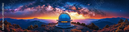 Stunning view of an observatory beneath the Milky Way, ideal for astronomy events, travel promotions, and cosmic exploration themes.
