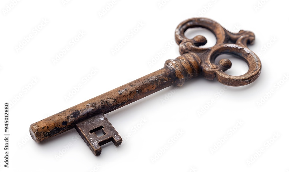 Old key isolated on white background. without shadow. 