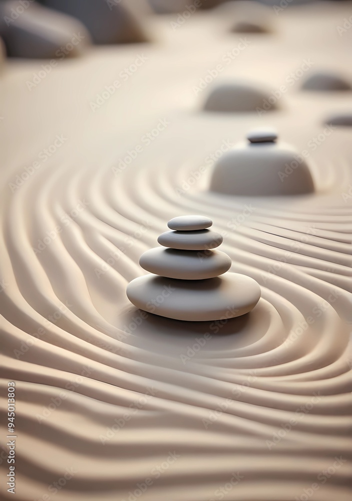 abstract background with a close-up of a zen rock garden with piles of stones in the sand abstract background with a close-up of a zen rock garden with piles of stones in the sand