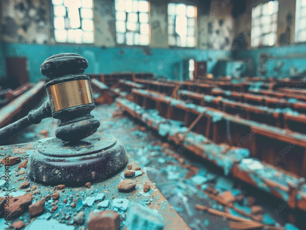Abandoned Courtroom with Dusty Gavel Abandoned Courtroom with Dusty Gavel