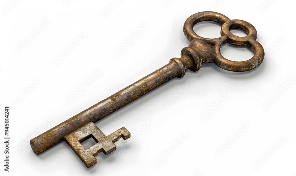 Old key isolated on white background. without shadow. Old key isolated on white background. without shadow.