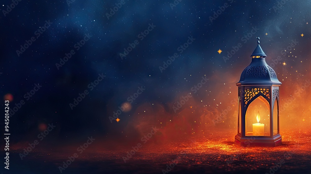 Fototapeta premium A Luminous Lantern Under a Starry Sky