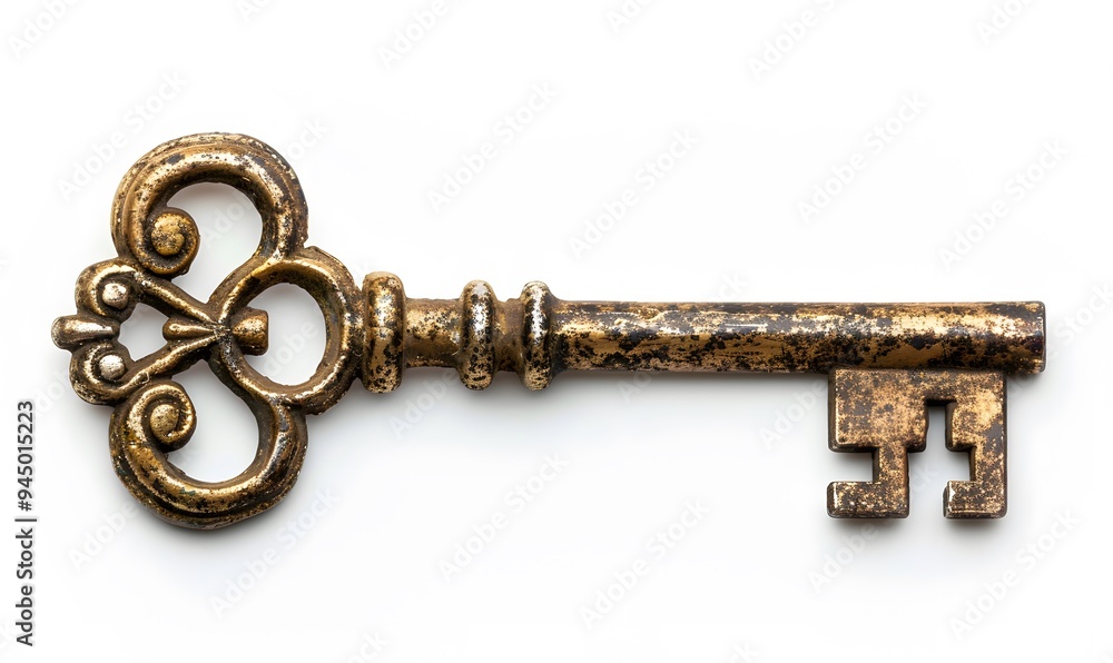 Old key isolated on white background. without shadow. Old key isolated on white background. without shadow.