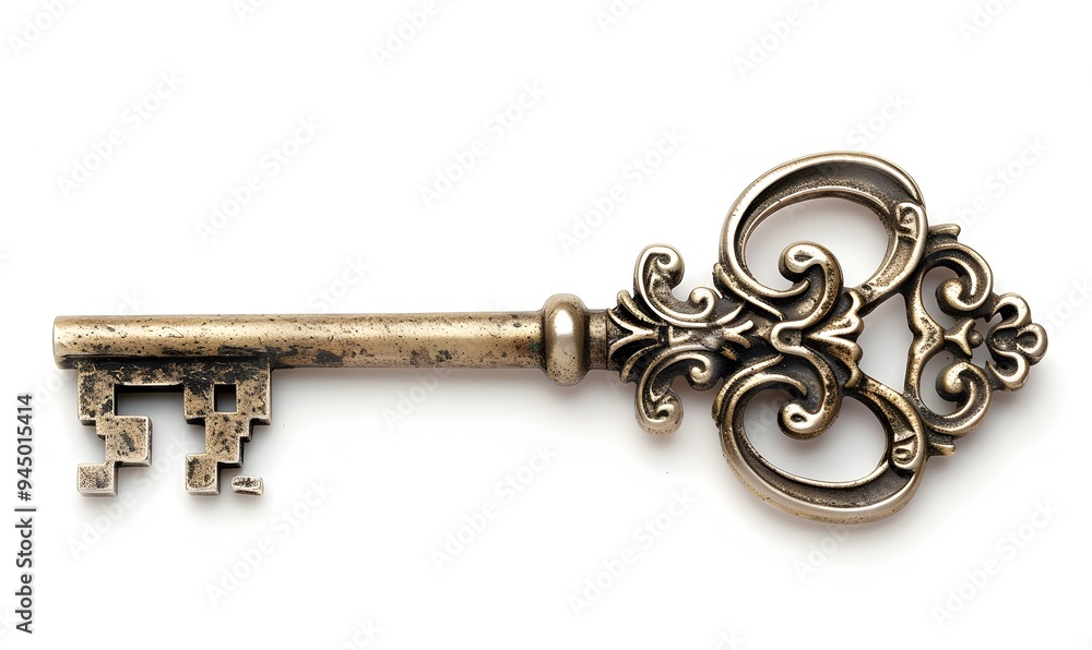 Old key isolated on white background. without shadow. Old key isolated on white background. without shadow.