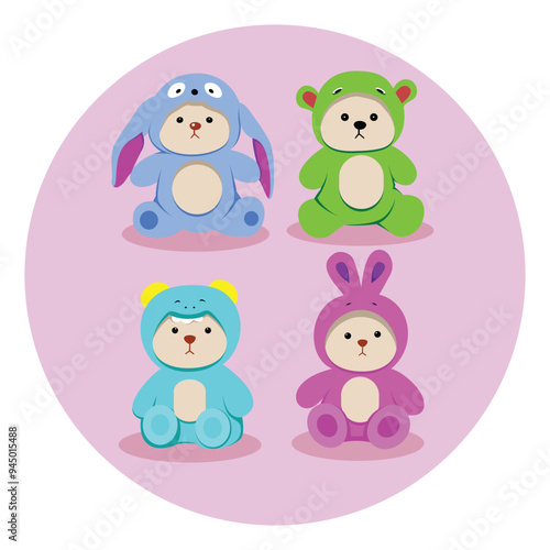 Cute Dolls Various Bunny Animal Shape Collection Vector