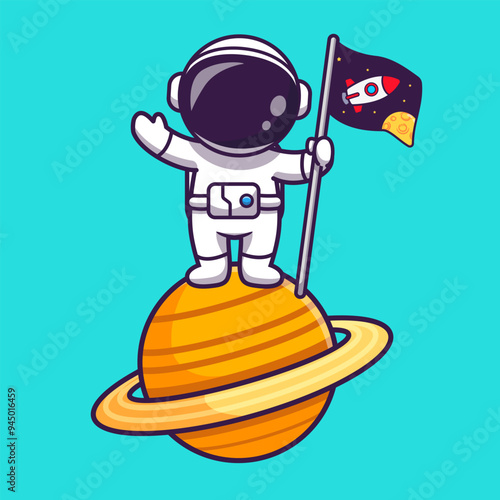 Cute Astronaut Holding Rocket Flag On Planet Cartoon Vector
Icon Illustration. Science Technology Icon Concept Isolated
Premium Vector. Flat Cartoon Style photo