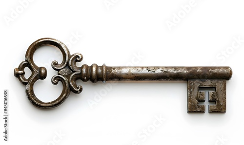 Old key isolated on white background. without shadow. 