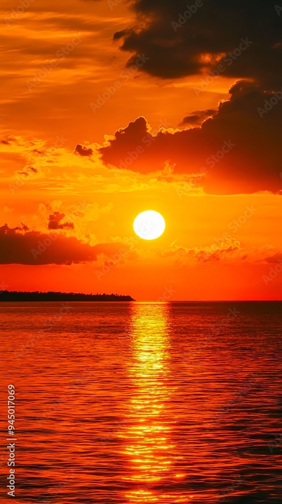 A sunset over the ocean with the sun setting in the distance A sunset over the ocean with the sun setting in the distance