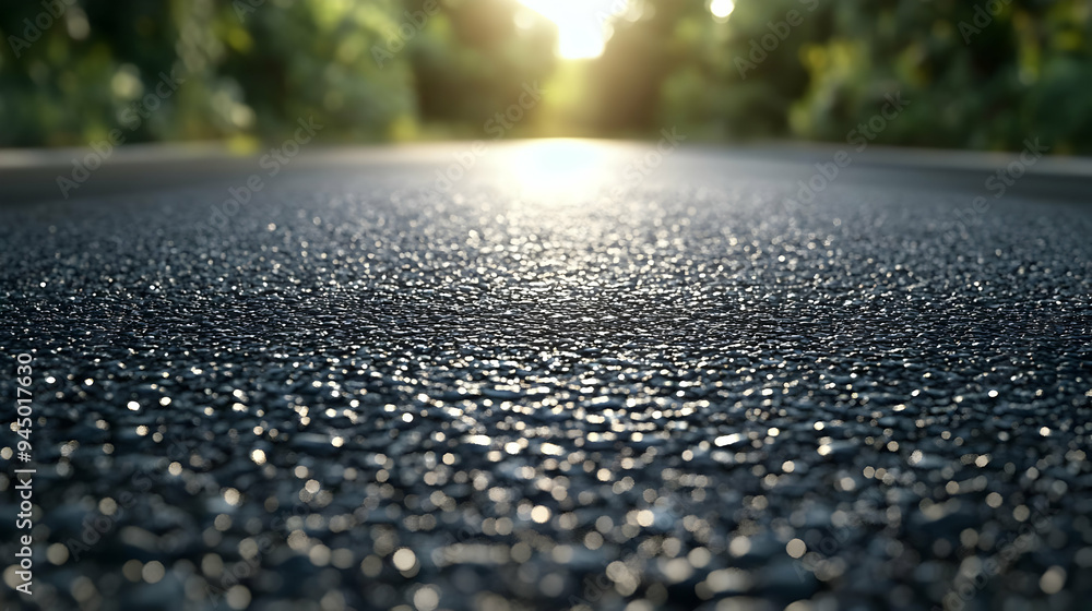 Close up of Asphalt Road with Sun Glare Close up of Asphalt Road with Sun Glare