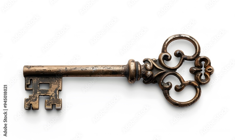 Old key isolated on white background. without shadow. Old key isolated on white background. without shadow.