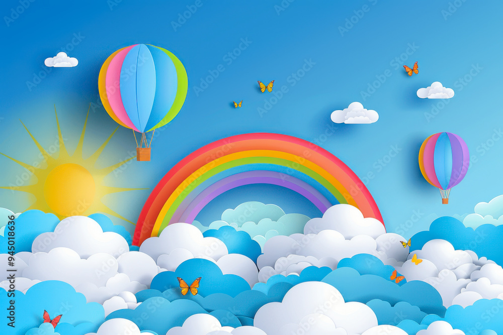 Beautiful fluffy clouds on blue sky background with summer sun Beautiful fluffy clouds on blue sky background with summer sun