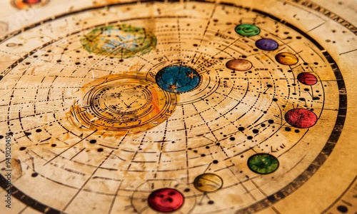 Detailed vintage illustration of the solar system