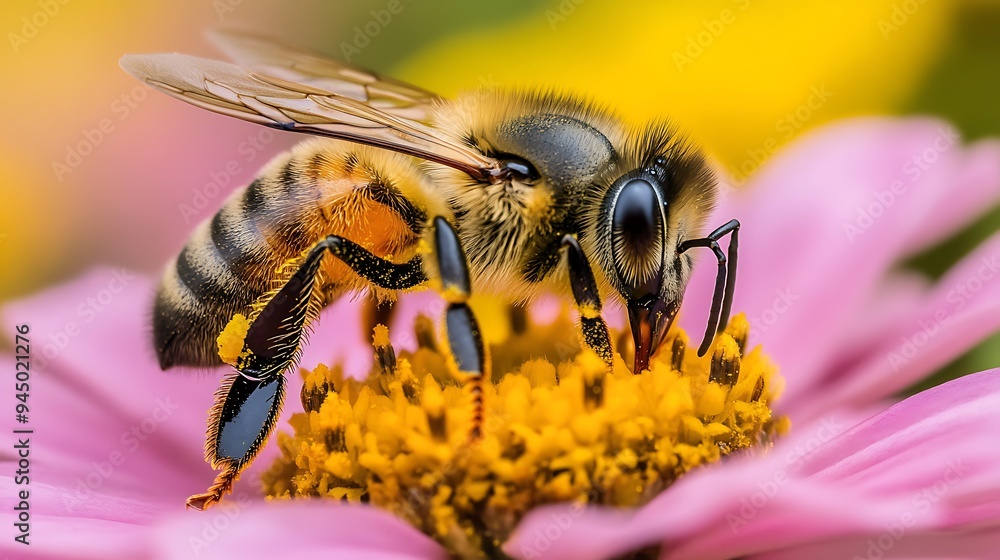 Close-up of a Honey Bee Pollinating a Flower Close-up of a Honey Bee Pollinating a Flower