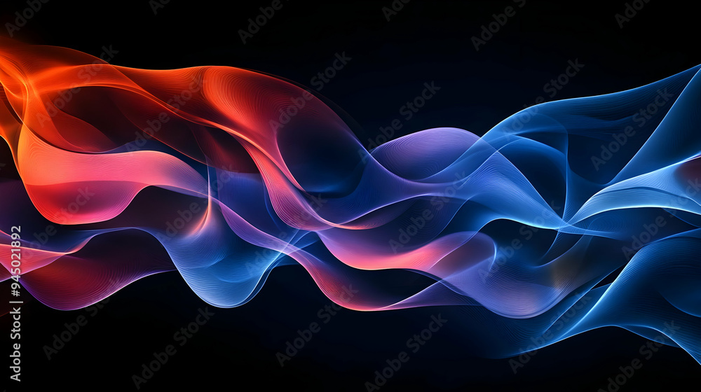 Abstract Blue and Red Flowing Lines on Black Background Abstract Blue and Red Flowing Lines on Black Background