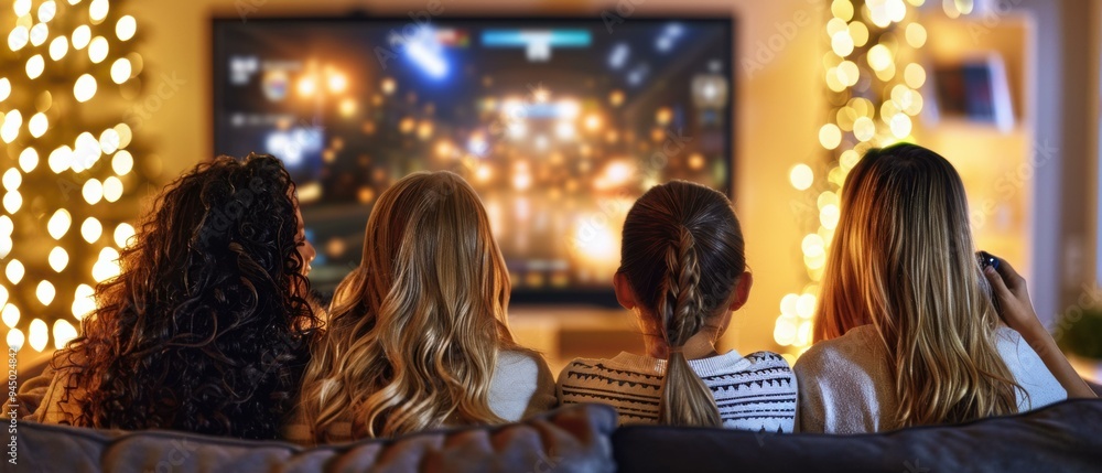 Friends watching TV together. AI. Friends watching TV together. AI.