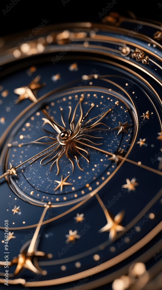 Intricate Celestial Clock with Golden Details on Dark Background, Featuring Stars and Planetary Orbits, Symbolizing Time and Astronomy, Perfect for Themes of Science, Space, and Luxury Design Intricate Celestial Clock with Golden Details on Dark Background, Featuring Stars and Planetary Orbits, Symbolizing Time and Astronomy, Perfect for Themes of Science, Space, and Luxury Design
