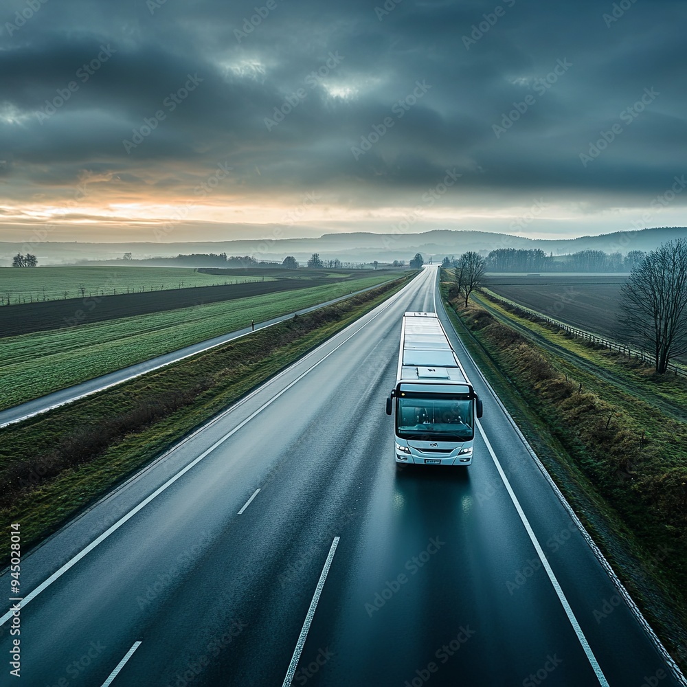 Fototapeta premium tourist bus traveling down a major highway