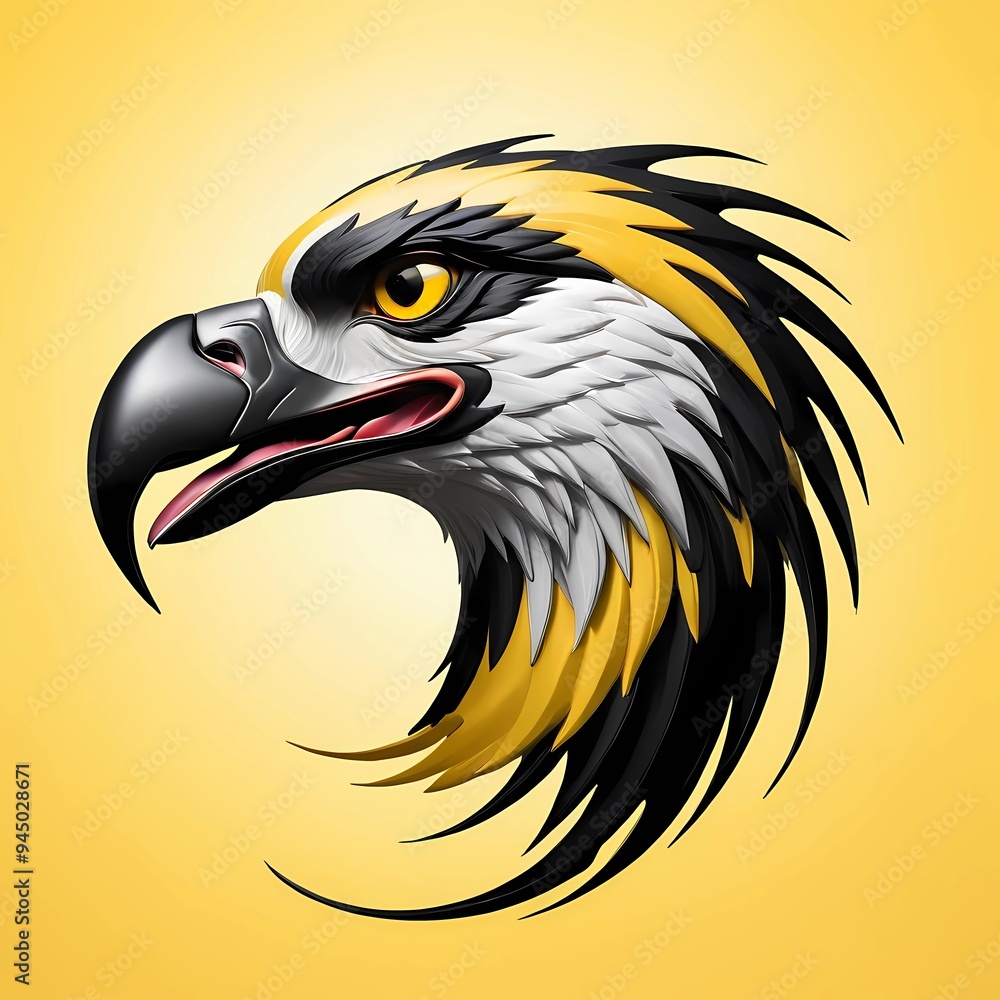 3D Illustration of an eagle design with a yellow background 3D Illustration of an eagle design with a yellow background
