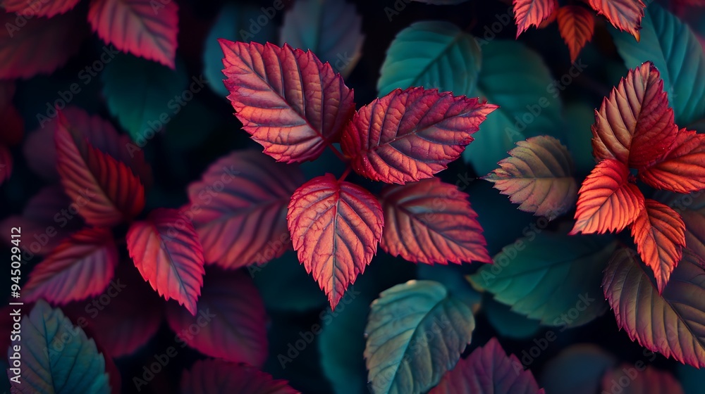 Red and Green Leaves in Close-Up Red and Green Leaves in Close-Up