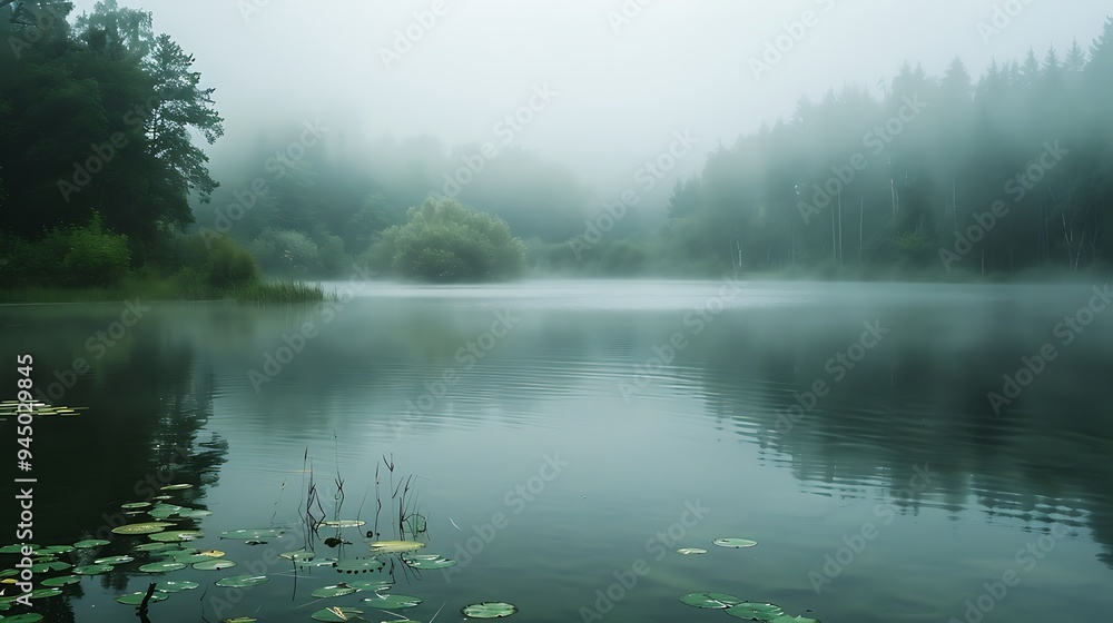 A calm pond with sugary treats and murky fog A calm pond with sugary treats and murky fog