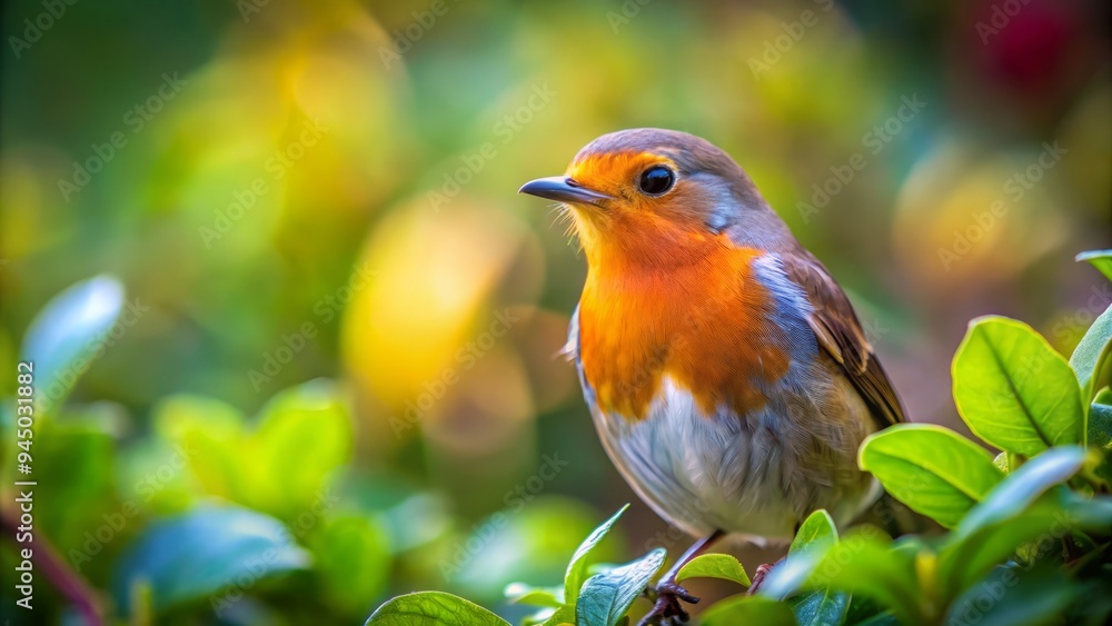 Fototapeta premium A well-focused image captures the bird's crisp form, contrasted against the soft, fuzzy background of foliage, drawing the viewer's attention.