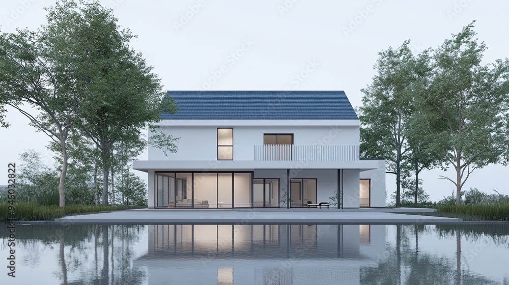 Modern White House with Pool and Reflection Modern White House with Pool and Reflection