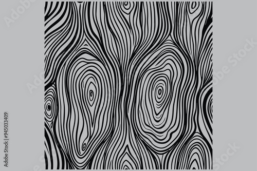 For backdrops, wallpapers and fabrics, this contemporary wood grain seamless pattern with complex textures and abstract line motifs creates a visually arresting design. Vector drawing that is isolated