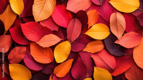 A pile of vibrant autumn leaves in various shades of red, orange, and yellow, scattered on the ground.