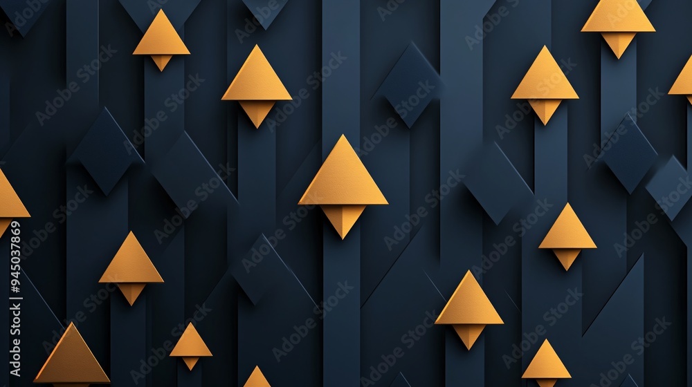 Abstract geometric pattern with golden triangles on a dark blue background. Abstract geometric pattern with golden triangles on a dark blue background.