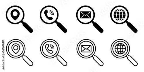 Magnifying glass icon. Magnifying glass set. Zoom symbol. Check mark true and false symbol tick icon. Vector Illustration.