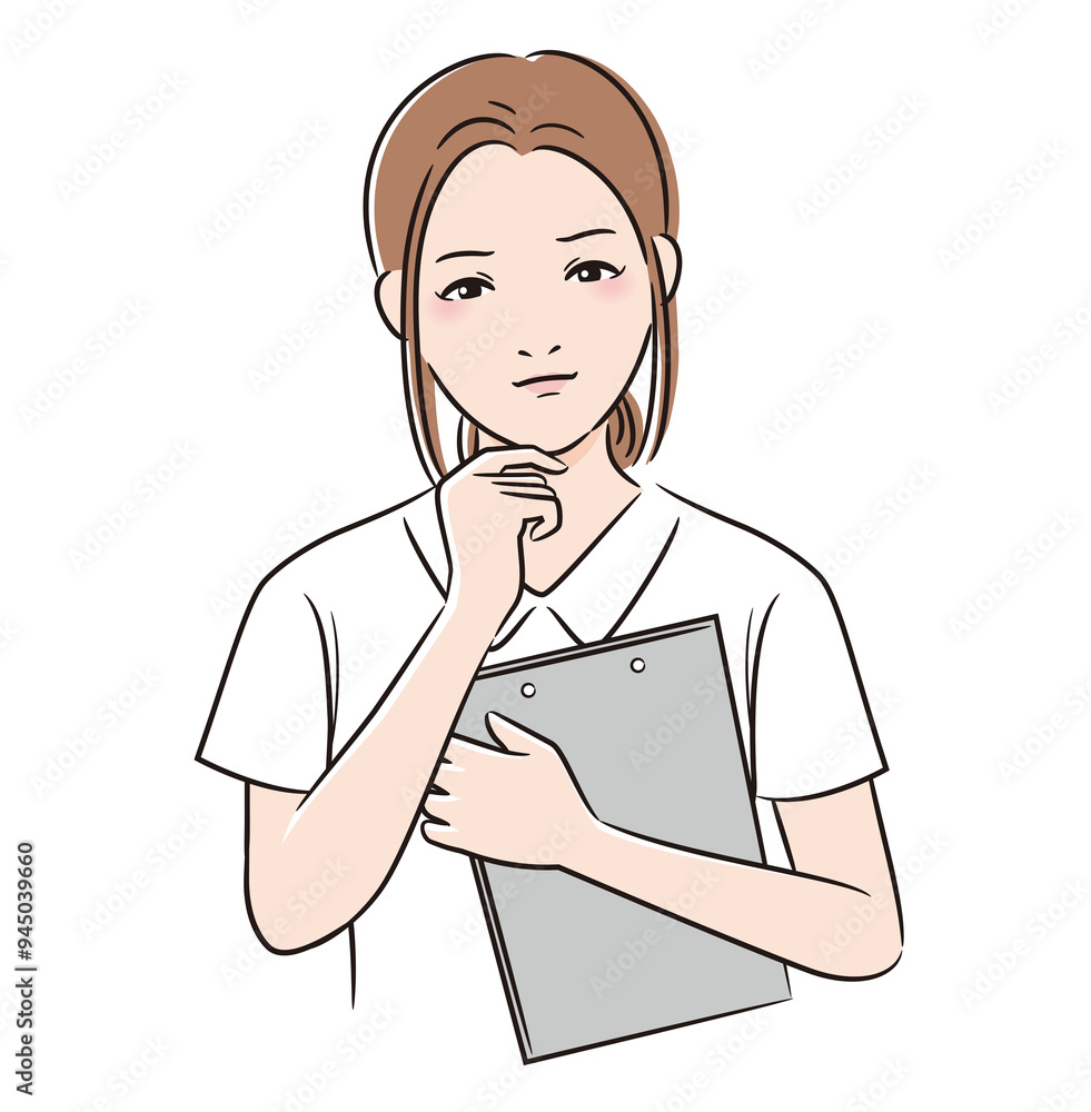 線画人物　看護師が悩む