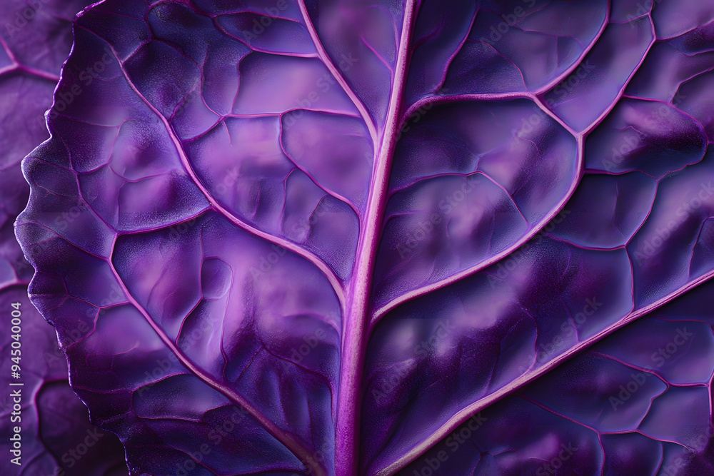 Obraz premium A single purple cabbage leaf with intricate veins