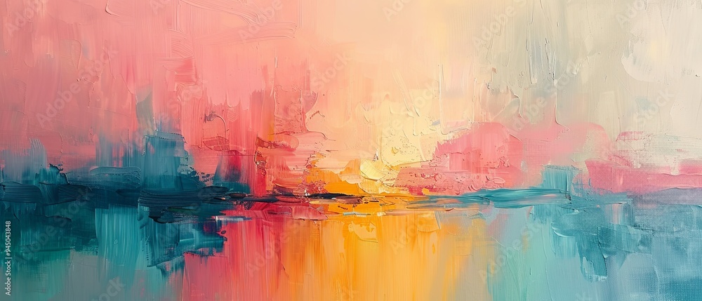 A soothing abstract piece, with thick gentle strokes of paint in soft pastels. A soothing abstract piece, with thick gentle strokes of paint in soft pastels.