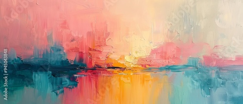 A soothing abstract piece, with thick gentle strokes of paint in soft pastels. 