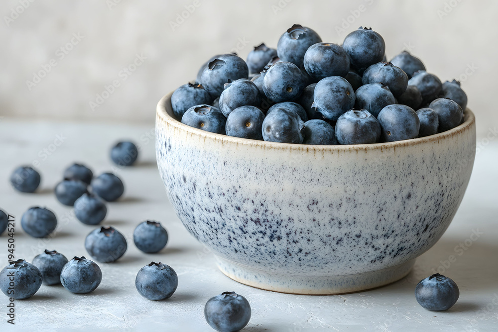 Fresh blueberries spilling out of a ceramic bowl Fresh blueberries spilling out of a ceramic bowl
