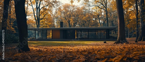 Modern Minimalist House in Autumn Forest