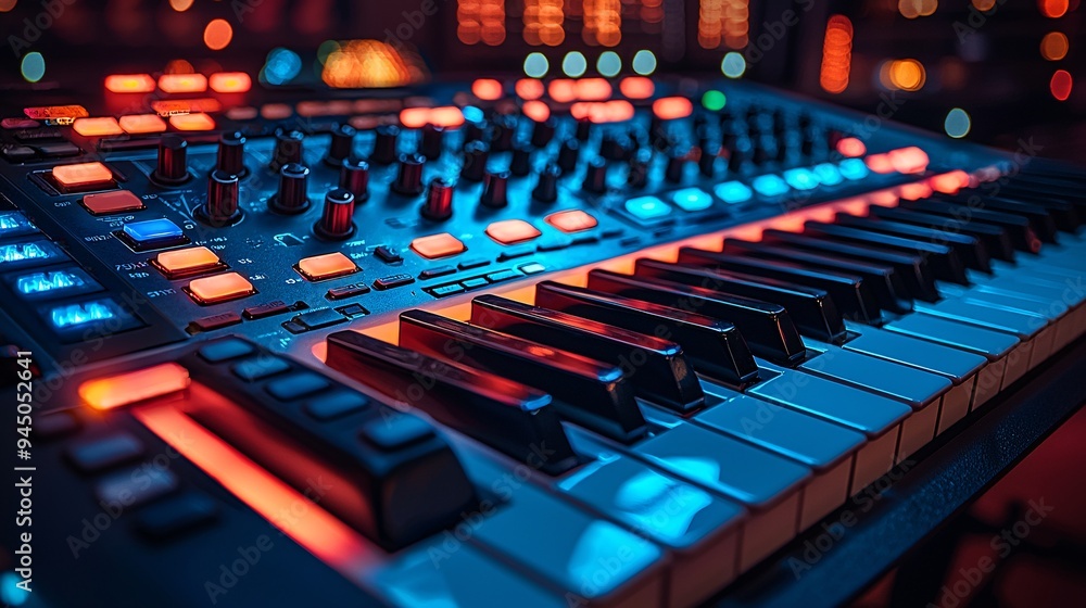 Obraz premium A keyboard with keys arranged in a non-standard layout for specialized tasks, like music production or video editing.