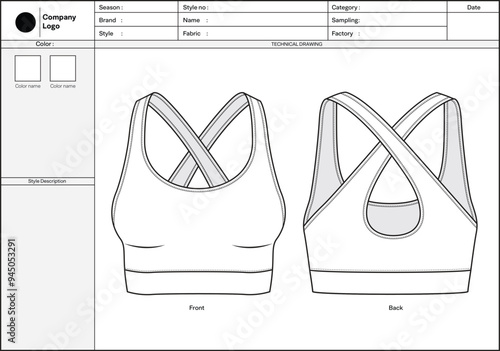 Tech pack flat drawing Sports bra (White)