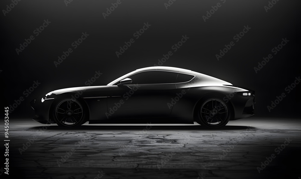 Gray modern car on black background. Gray modern car on black background.