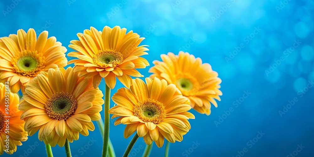 Obraz premium Vibrant spring bloom with yellow gerbera flowers on a blue background