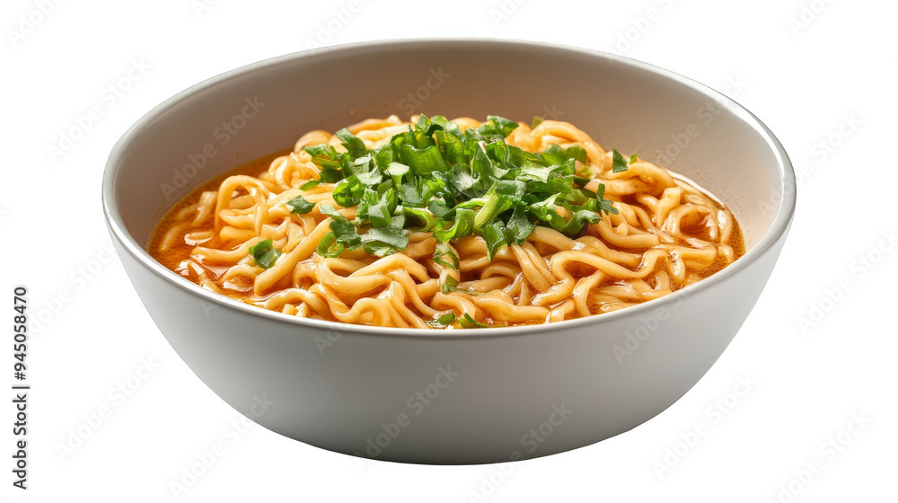 Delicious Bowl of Noodles with Broth and Green Onions Delicious Bowl of Noodles with Broth and Green Onions